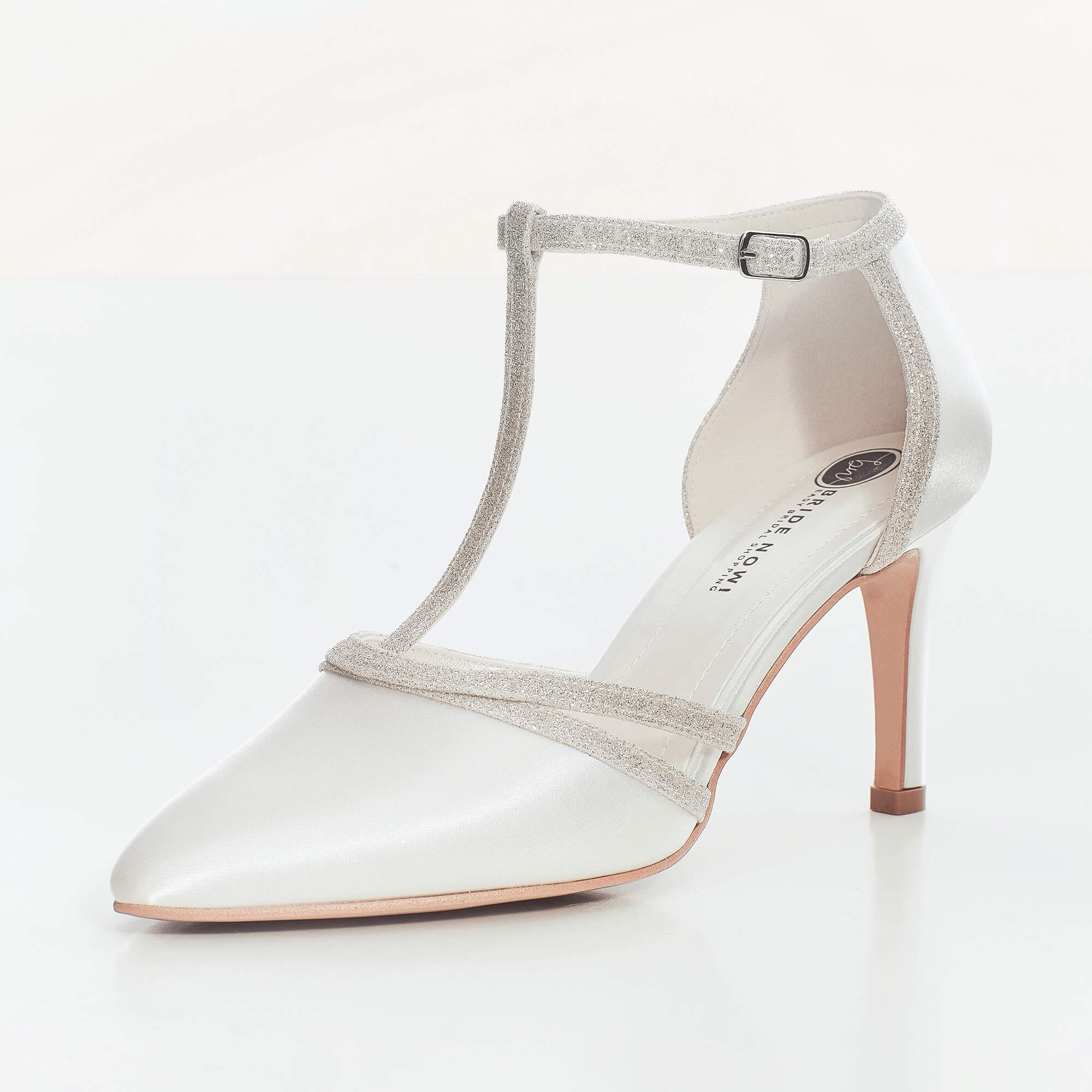 Glitter Trim Ivory & Silver Satin 8 cm Heeled Bridal Stiletto