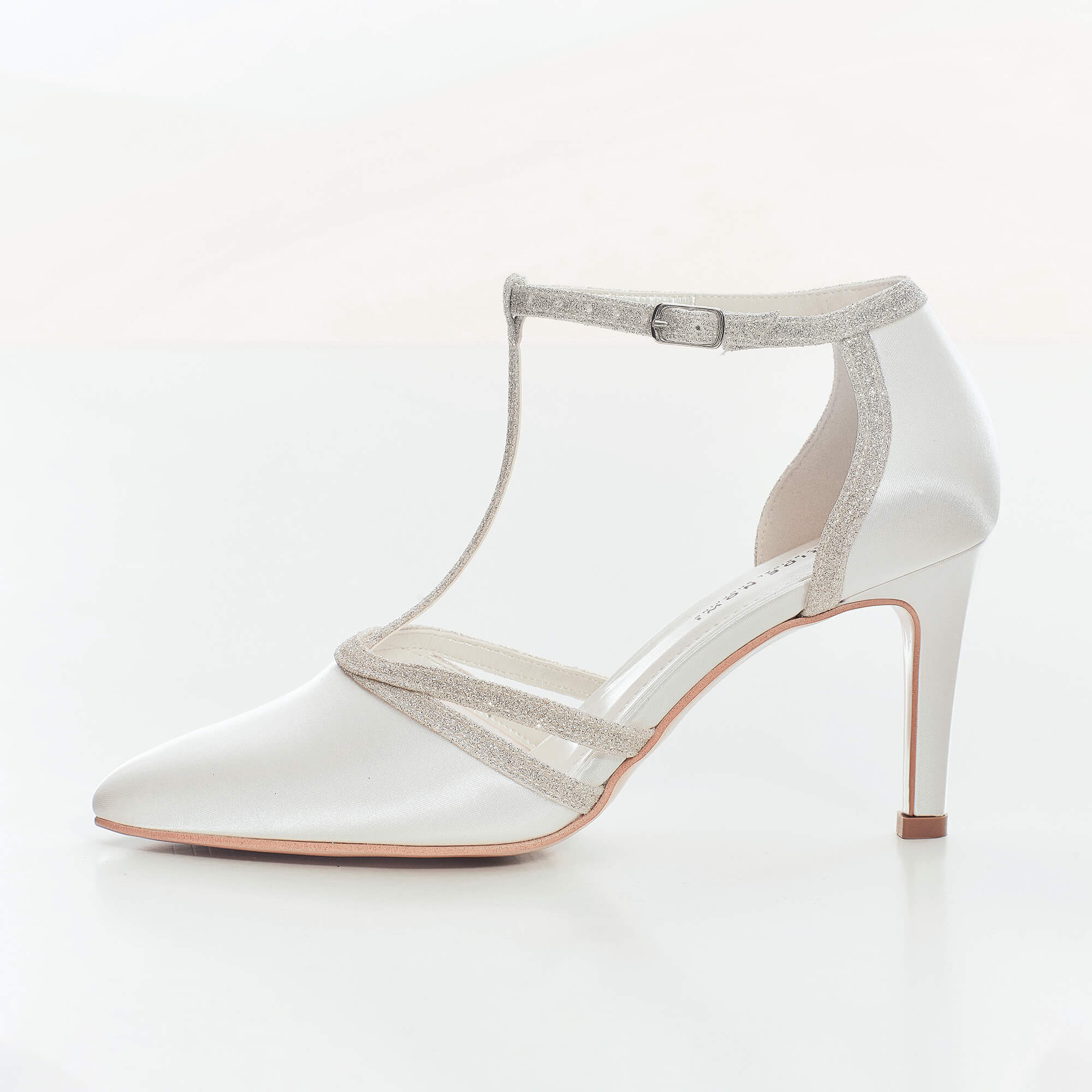 Glitter Trim Ivory & Silver Satin 8 cm Heeled Bridal Stiletto